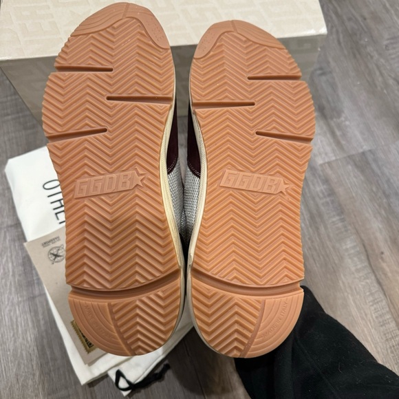 Golden Goose Running Sole Net Upper Shiny Suede Star Red Wine Silver Sneakers - Picture 15 of 16